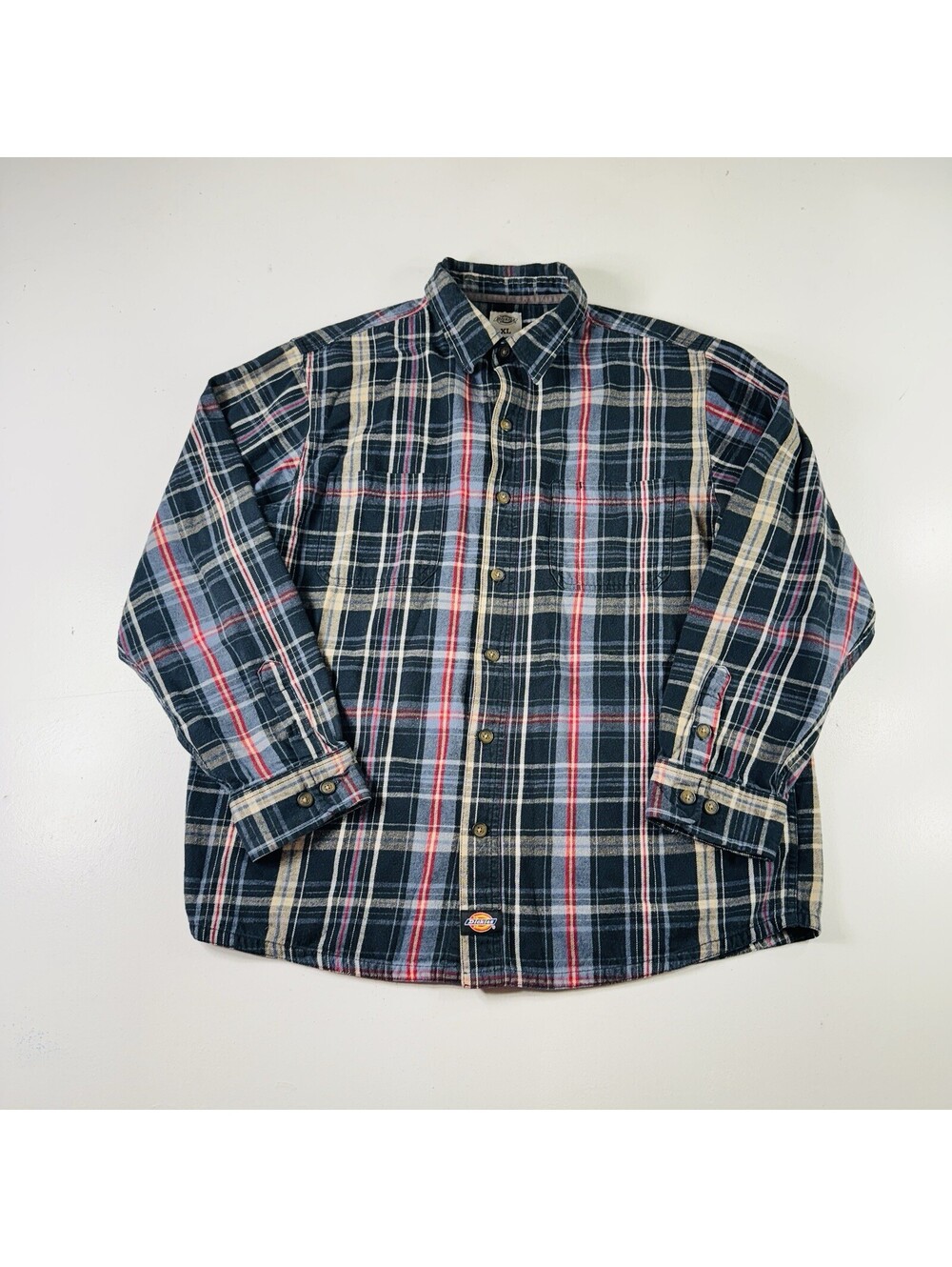 Dickies Flannel Shirt Blue Red Plaid Cotton Men’s Size XL